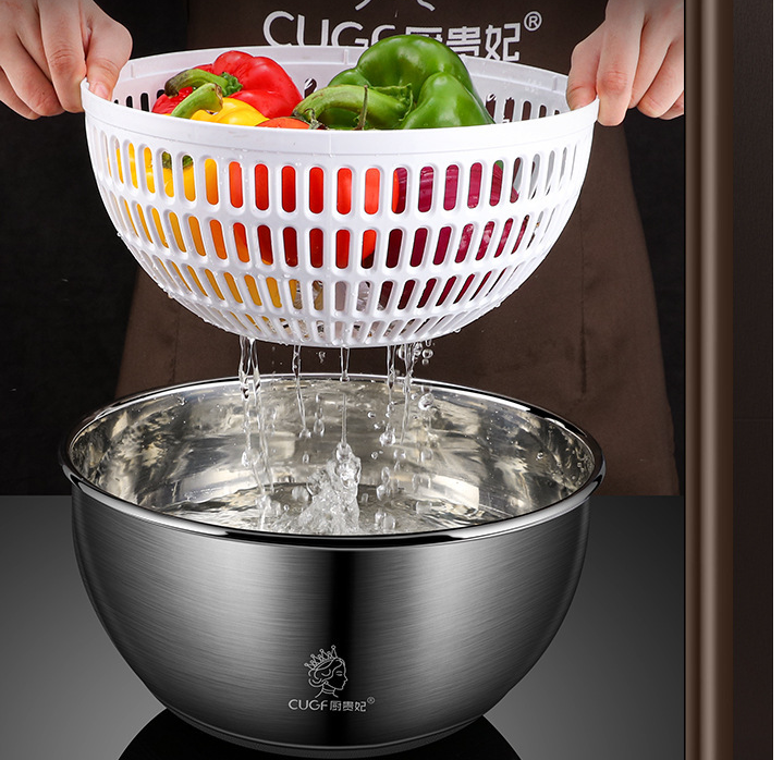 Stainless Steel Salad Vegetable Dehydrator Salad Drying Machine Fruit And Vegetable Drain Basket Household Vegetable Washing Press Water Throwing Artifact