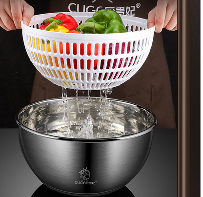 Stainless Steel Salad Vegetable Dehydrator Salad Drying Machine Fruit And Vegetable Drain Basket Household Vegetable Washing Press Water Throwing Artifact