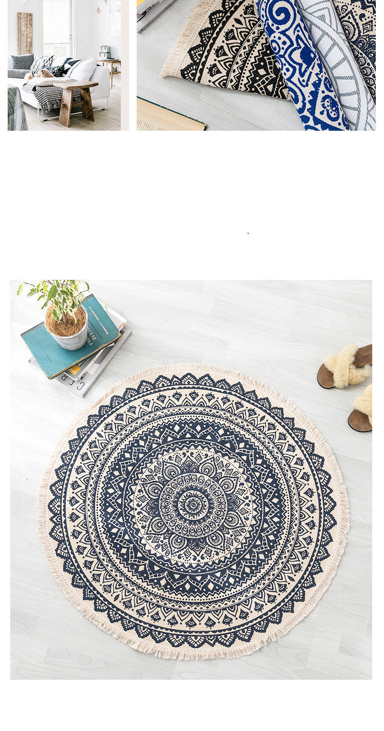 Ethnic style round carpet floor mat