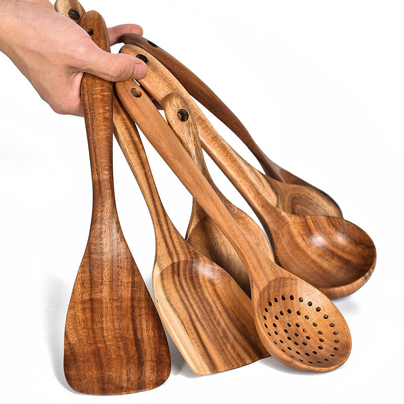 Teak Natural Wood Tableware Spoon Ladle Turner Rice Colander Soup Skimmer Cooking Tool Sets Spoon Scoop Kitchen Tools Gadgets