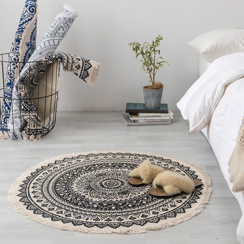 Ethnic style round carpet floor mat