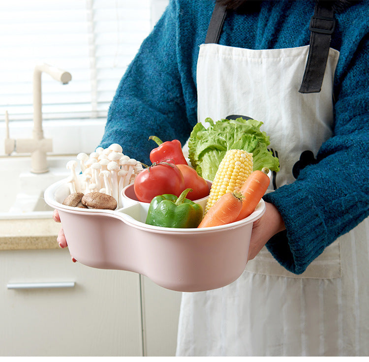 Double Layer Vegetable Basket Basin Hot Pot Drain Basket Plastic Fruit Storage Baskets Food Platter Organizer Rack Kitchen Tools