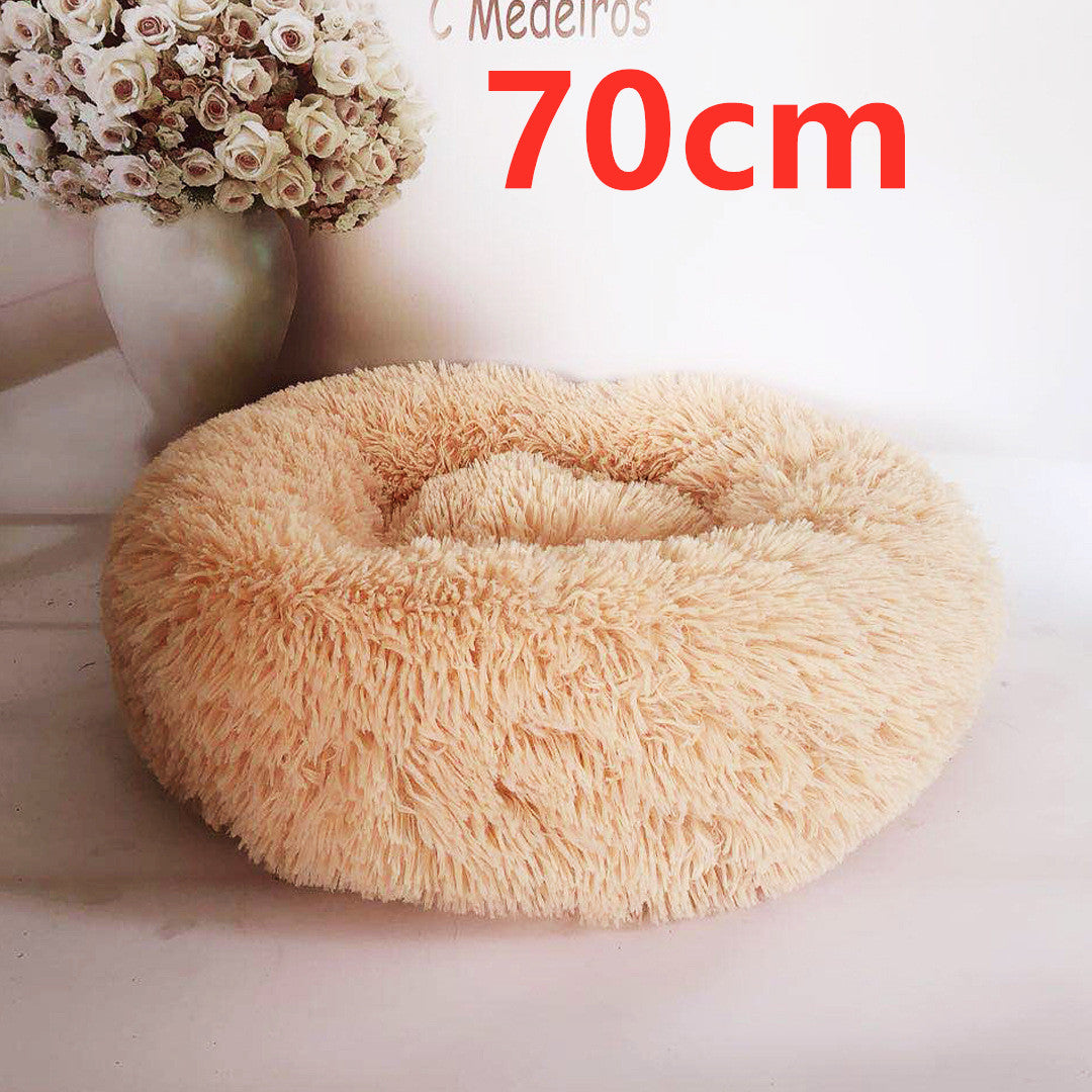 Cotton Pet Bed Winter Warm Sleeping Bed For Dogs Kennel Dog Round Cat Long Plush Puppy Cushion Mat Portable Cat Supplies