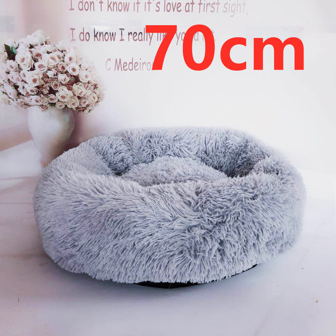 Cotton Pet Bed Winter Warm Sleeping Bed For Dogs Kennel Dog Round Cat Long Plush Puppy Cushion Mat Portable Cat Supplies