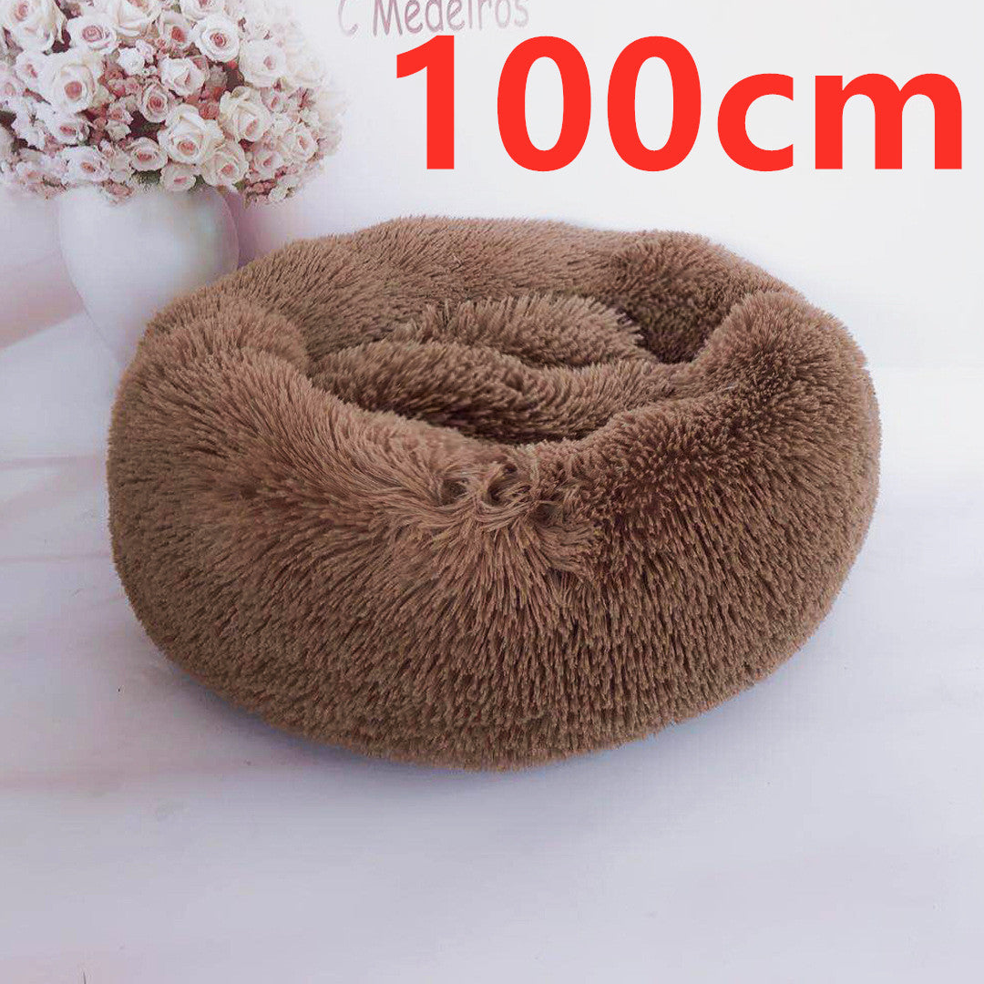 Cotton Pet Bed Winter Warm Sleeping Bed For Dogs Kennel Dog Round Cat Long Plush Puppy Cushion Mat Portable Cat Supplies