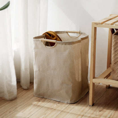 Foldable Wooden Handle Storage Basket