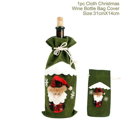 Three Dimensional Cloth Art Doll Christmas Flannel Red Wine Cover