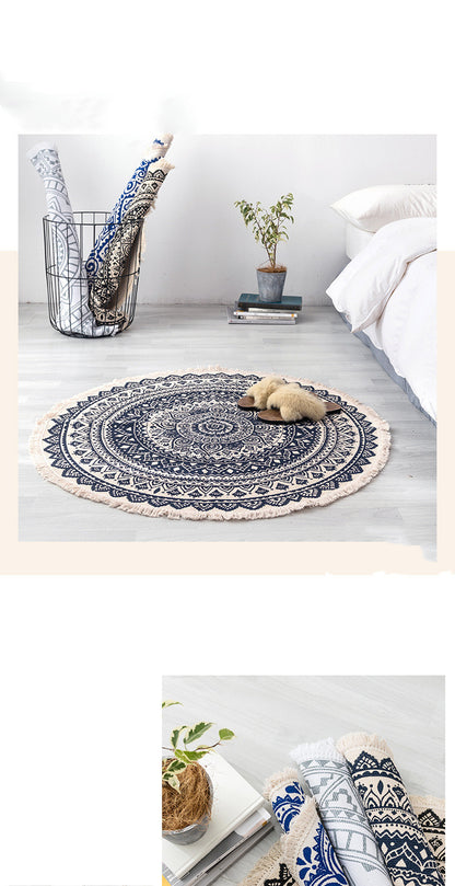 Ethnic style round carpet floor mat