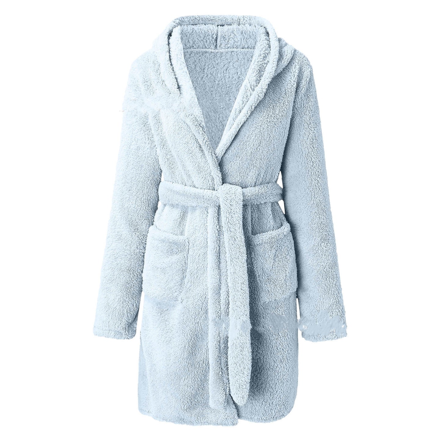 Solid Colour Hooded Home Warm Bathrobe For Women