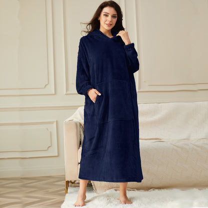 Women's Flannel Long Hooded Bathrobe