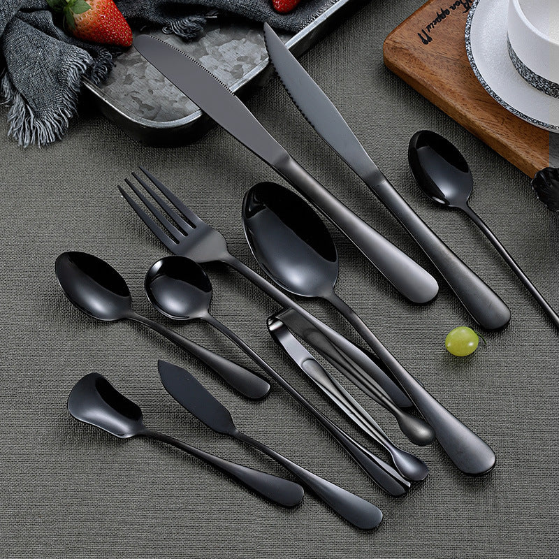 Stainless Steel Cutlery Set Titanium-Plated Black Four-Piece Cutlery