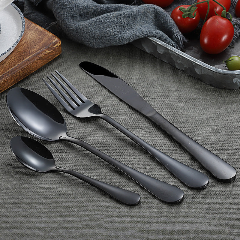 Stainless Steel Cutlery Set Titanium-Plated Black Four-Piece Cutlery