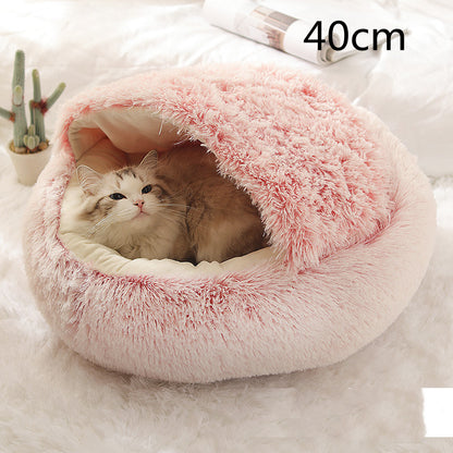 2 In 1 Dog And Cat Bed Pet Winter Bed Round Plush Warm Bed House Soft Long Plush Pets Bed