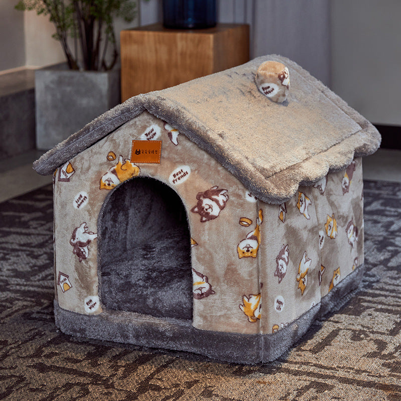 Foldable Dog House Pet Cat Bed Winter Dog Villa Sleep Kennel Removable Nest Warm Enclosed Cave Sofa Pets Supplies