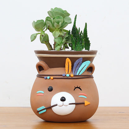 Indian Style Wall Mounted Plant Pot Wall Hanging Succulent Pots Cartoon Animal Shape Resin Indoor Flower Pots for Home Decor