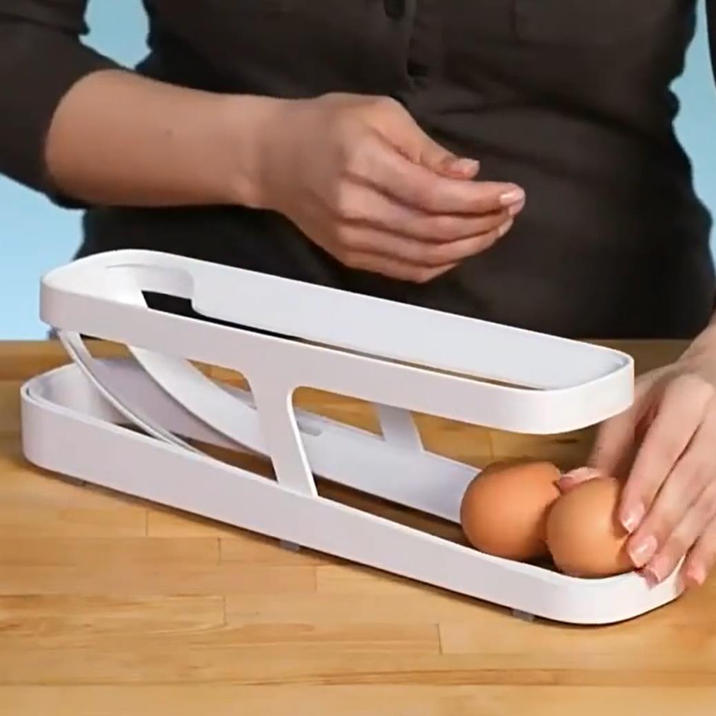 Automatic Scrolling Egg Rack Holder Storage Box Egg Basket Container Organizer Rolldown Refrigerator Egg Dispenser For Kitchen Gadgets