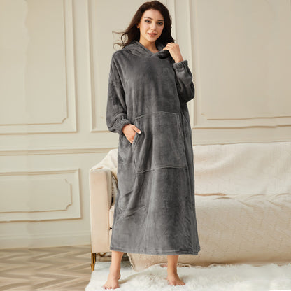 Women's Flannel Long Hooded Bathrobe