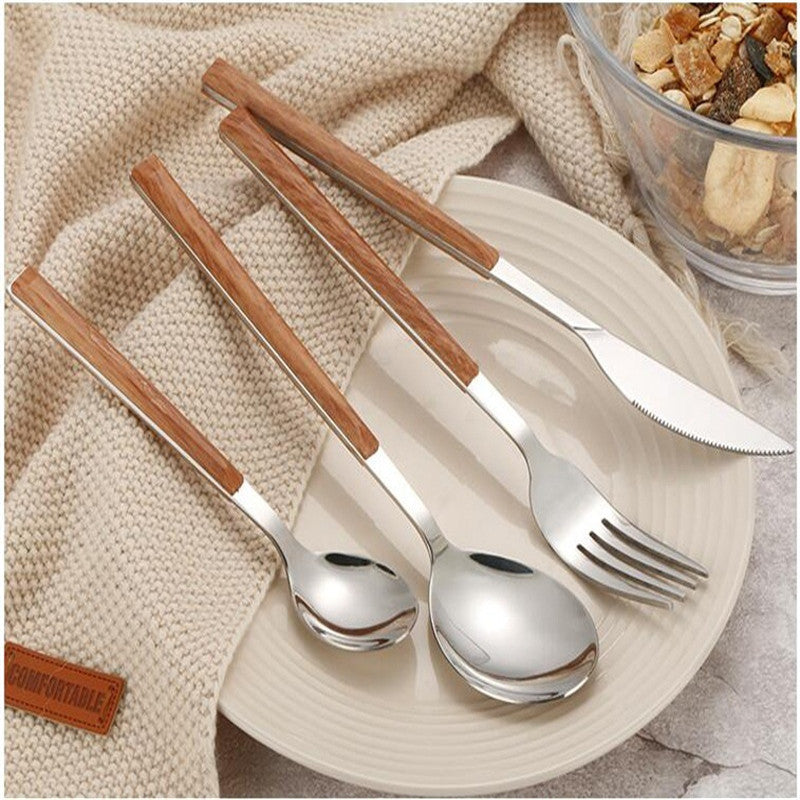 Stainless steel cutlery with wooden handle