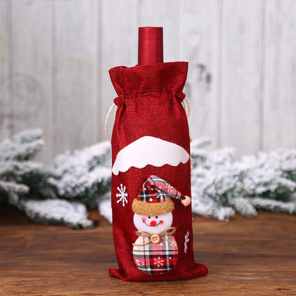 Three Dimensional Cloth Art Doll Christmas Flannel Red Wine Cover