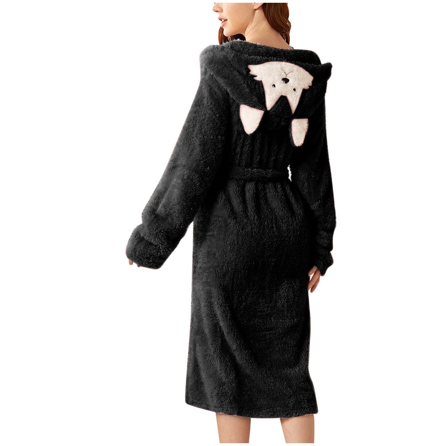 Women's Fashion Simple Pocket Ears Soft Thermal Bathrobe