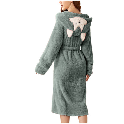 Women's Fashion Simple Pocket Ears Soft Thermal Bathrobe