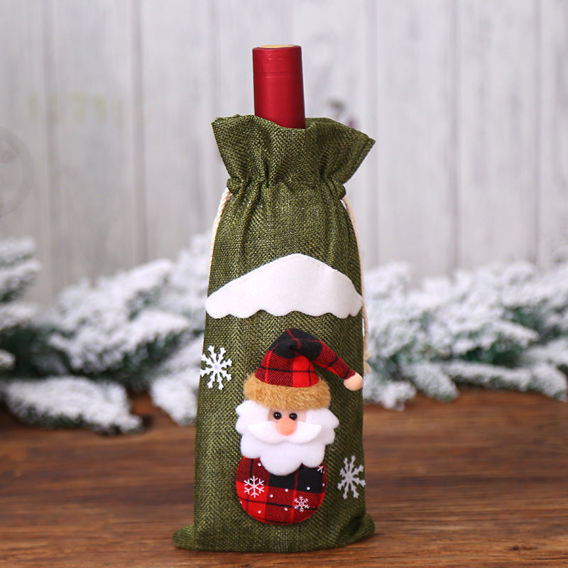 Three Dimensional Cloth Art Doll Christmas Flannel Red Wine Cover