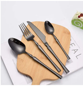 Matte Black Stainless Steel Luxury Cutlery Tableware Knife Coffee Ice Spoon Fork Chopsticks Flatware Set