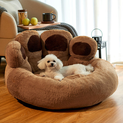 Dog Bed Cat Mat Round Large Pet House Long Plush Deep Sleeping Warm Bear Paw Shape Super Soft Cushion Calm Beds