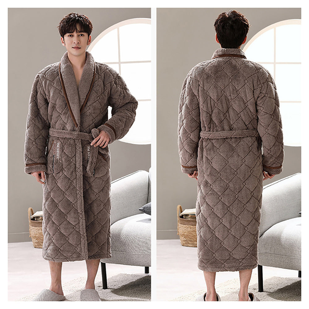 Winter Men's Bathrobe Terry Bathrobe 3 Layer Flannel