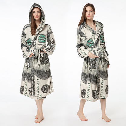 Home Clothes Warm Night Gown Flannel Bathrobe Personalized