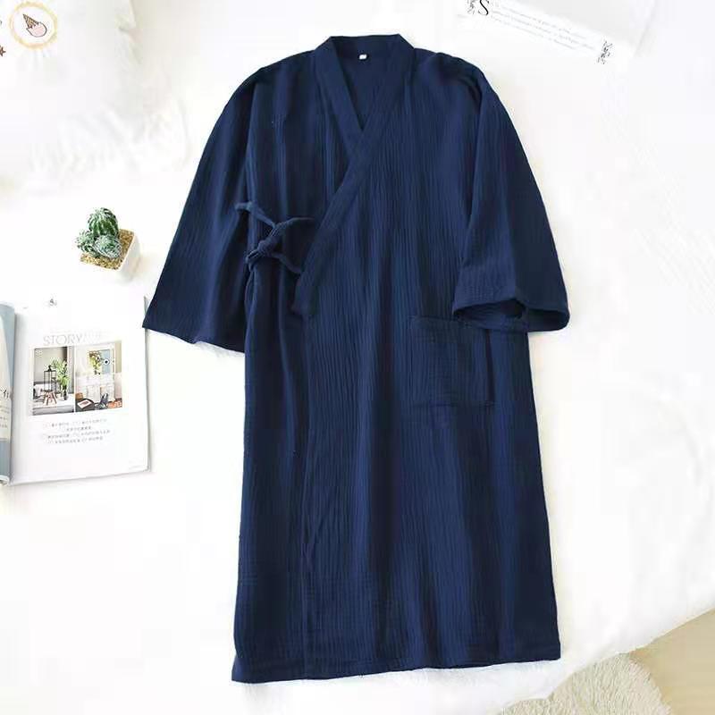 Woven Cotton Double-layer Gauze Robe Pajamas, Washed Cotton Yarn Bathrobe, Thin