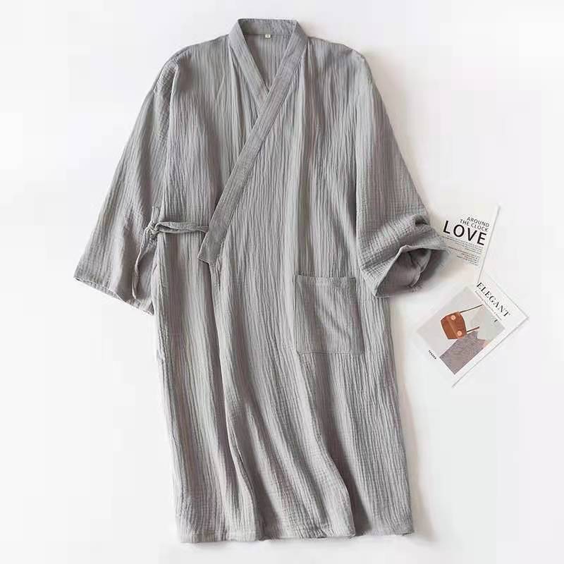 Woven Cotton Double-layer Gauze Robe Pajamas, Washed Cotton Yarn Bathrobe, Thin