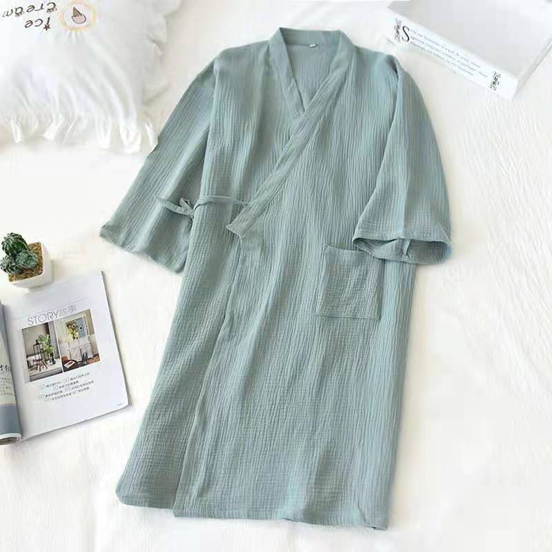 Woven Cotton Double-layer Gauze Robe Pajamas, Washed Cotton Yarn Bathrobe, Thin