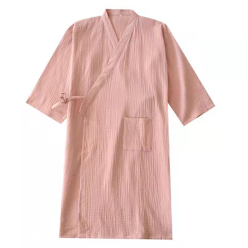 Woven Cotton Double-layer Gauze Robe Pajamas, Washed Cotton Yarn Bathrobe, Thin